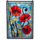 Red Poppy Window Cling SGC199 - red poppies printed stained glass window cling - Sticker Chef