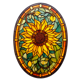 Oval Sunflower Window Cling SGC214 - sunflower printed stained glass window cling - Sticker Chef