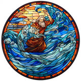 Moses Stained Glass Cling SGC148 - prophet in the waves printed stained glass window cling - Sticker Chef
