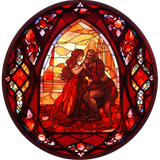 Red Embrace Window Cling SGC168 - embrace in red printed stained glass window cling - Sticker Chef