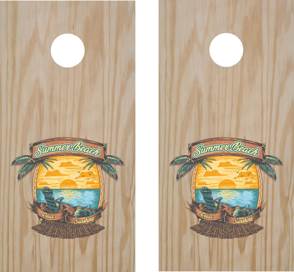 StickerChef Printed Summer Beach Cornhole Decal Set – Full-Color Vinyl (Set of 2)