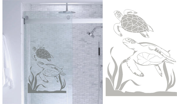 Sea Turtles Frosted Privacy Film - 21x26 Etched Glass Decal Shower Door Bathroom Window