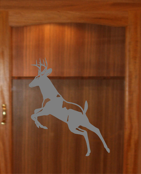 StickerChef Buck Deer Jumping Etched Glass Vinyl Gun Cabinet Sliding