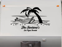 Beach Boat Palm Tree RV Camper Decal Sticker Scene