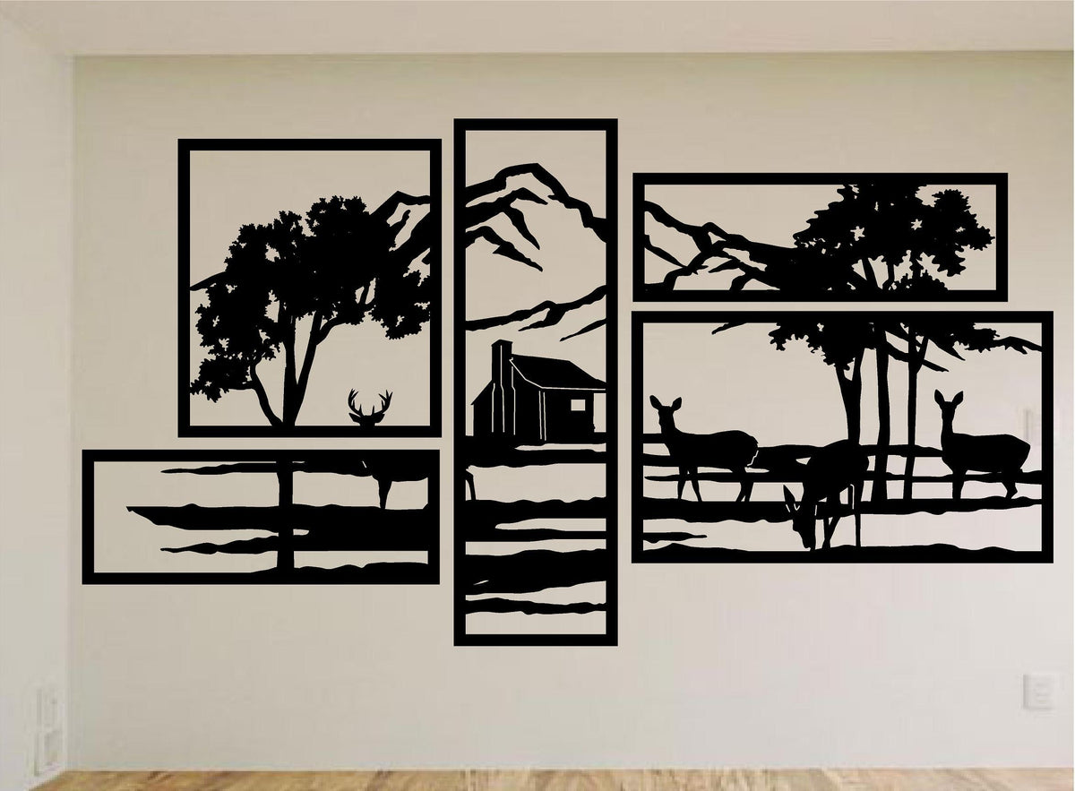Buck Cabin Scene Wall Decals for Rustic Home Décor