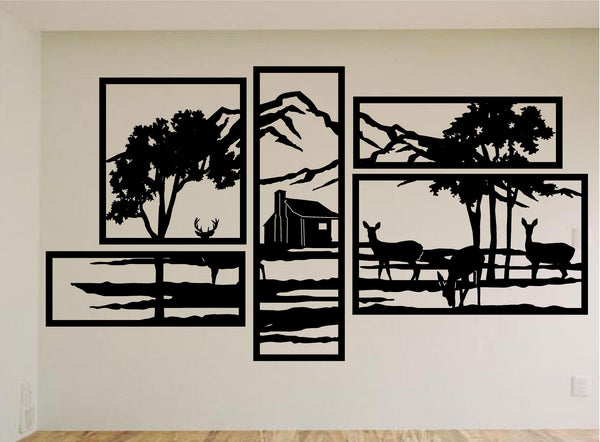 Buck Cabin Scene Wall Decals Mural Home Rustic Décor Vinyl Cabin Stick