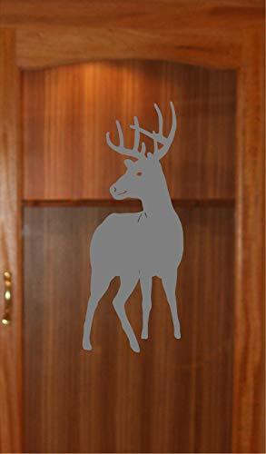 Buck Standing Deer Etched Glass Vinyl Gun Cabinet Sliding