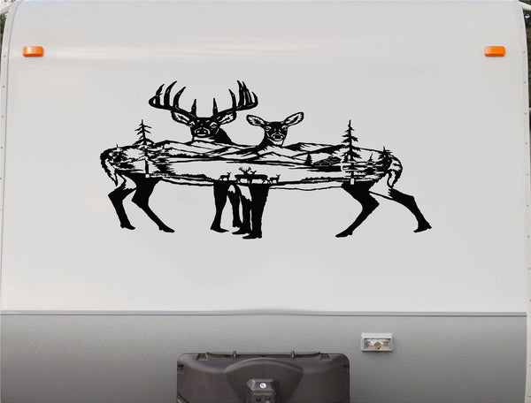 Buck Doe Deer Cabin Camper Trailer Decals Replacement Stickers
