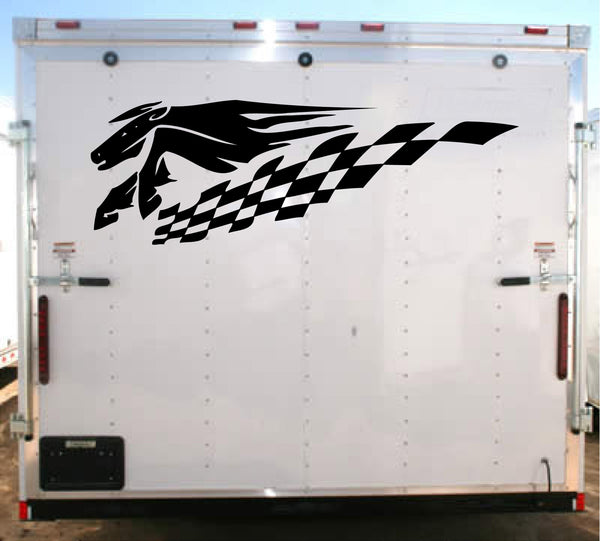 Checkered Flag Horse Racing Decal Auto Truck Trailer Stickers RH018