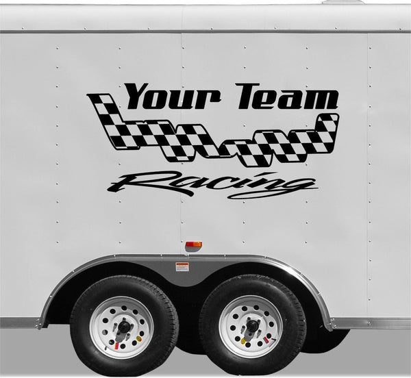 Checkered Flag Racing Team Name Trailer Decal Vinyl Decal Custom Text Trailer Sticker YT006