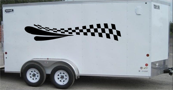 Checkered Racing Stripe Trailer Decal - Vinyl Decal - Car Decal -Trailer Sticker - CF011