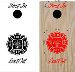 Cornhole Boards Decals First In Last Out Fire Firemen Fire Fighter Sticker Custom Text
