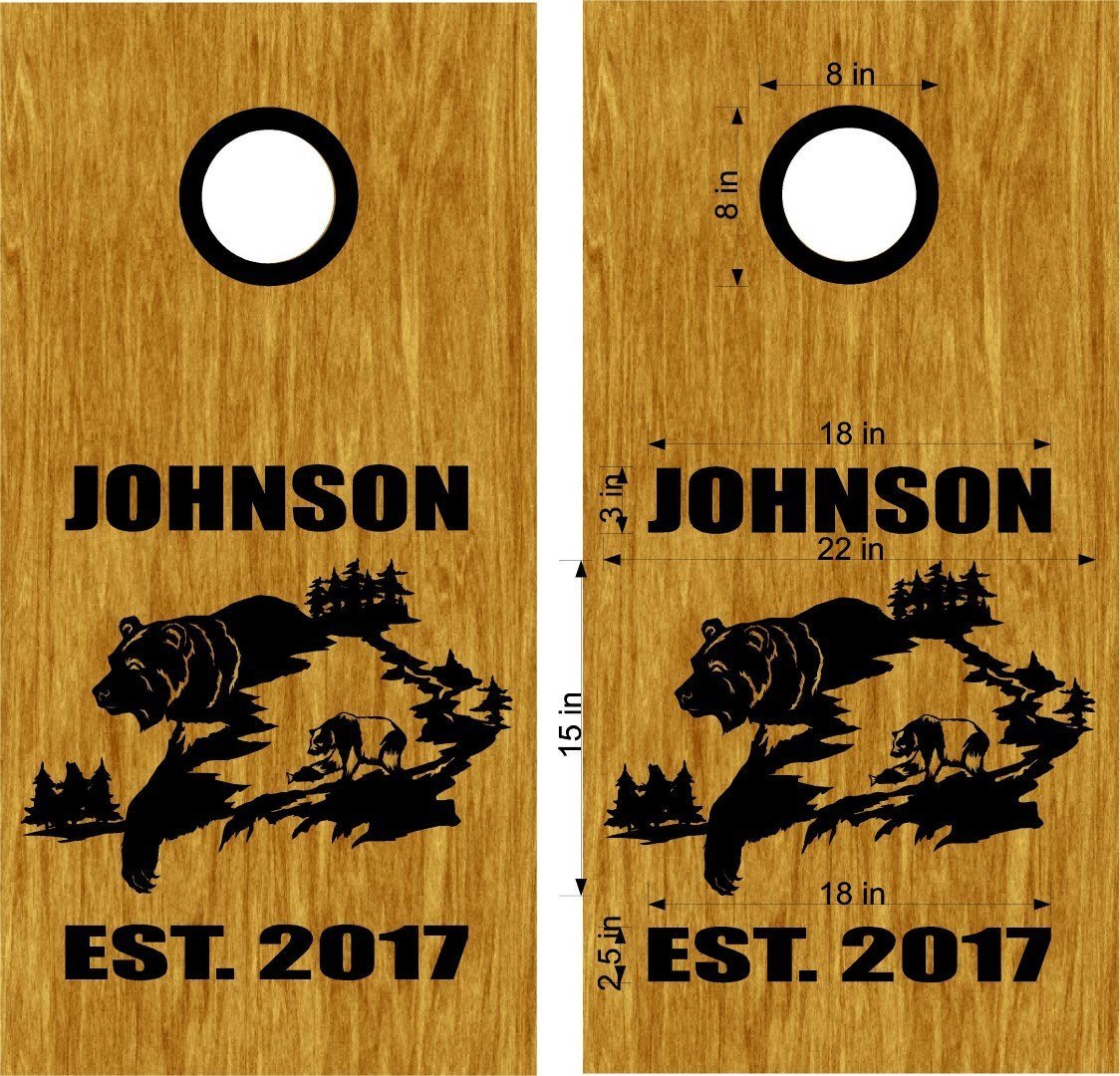 Custom Text Establish Date Bear Fish Hunting Cornhole Board Vinyl Deca