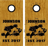 StickerChef Custom Text Establish Date Bear Fish Hunting Cornhole Board Vinyl Decal Sticker