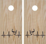 Deer Buck EKG Heartbeat Cornhole Board Decals with Rings