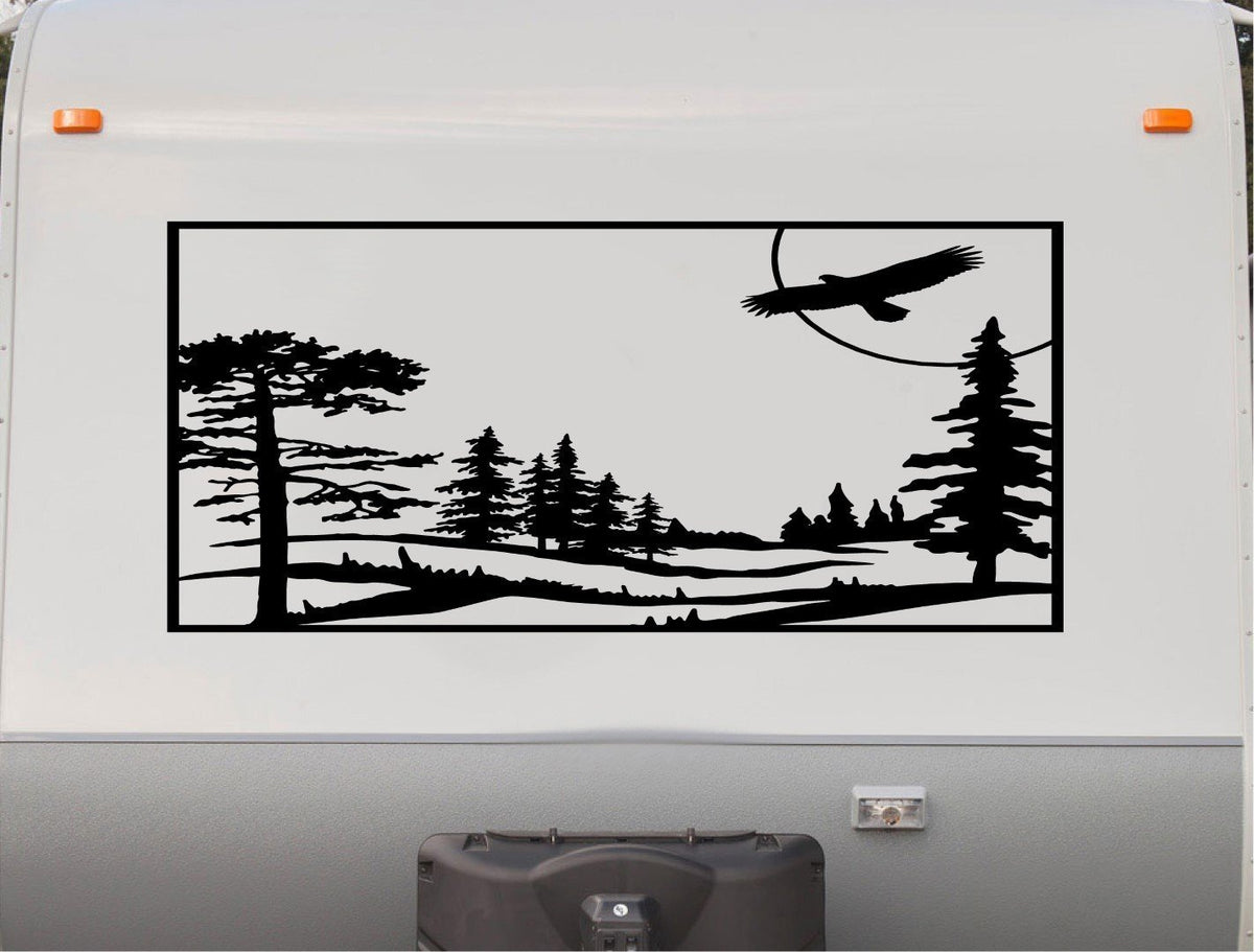 Eagle Decal RV Sticker with Mountain Scene Design