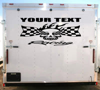 StickerChef Flame Skull Racing Team Name Trailer Decal Vinyl Decal Custom Text Trailer Sticker YT301