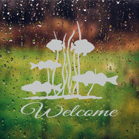 Front Door Welcome Sign Fishing Etched Glass Vinyl Decal