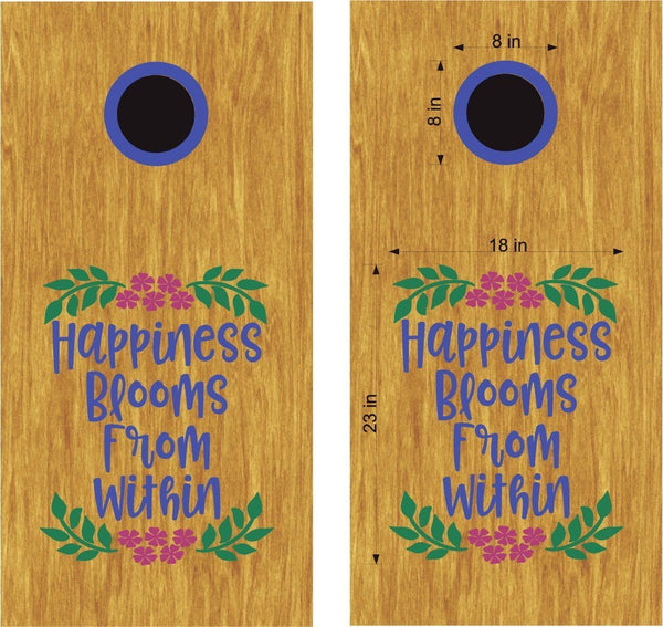 Happiness Love Blooms Wedding Cornhole Board Vinyl Decal Sticker