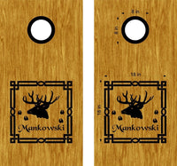 Hunting Deer Family Name Cornhole Board Vinyl Decal Sticker