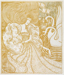 Woman with a Butterfly at a Pond with Two Swans (1894) by Jan Toorop Famous Poster Fine Print