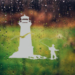 Lighthouse Fisherman Etched Glass Vinyl Shower Door Decal