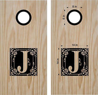 Monogram Letter J Family Name Cornhole Board Decals Stickers - Extra Large (2 Decals) - Vinyl Stickers Black Backyard Games Tailgating