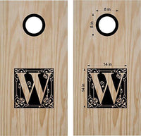 Monogram Letter W Family Name Cornhole Board Decals Stickers - Extra Large (2 Decals) - Vinyl Stickers Black Backyard Games Tailgating