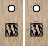 Monogram Letter W Family Name Cornhole Board Decals Stickers - Extra Large (2 Decals) - Vinyl Stickers Black Backyard Games Tailgating