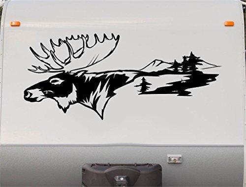 Moose Mountain Trees RV Camper Camping Motor Home Trailer Decal Sticker  Scene