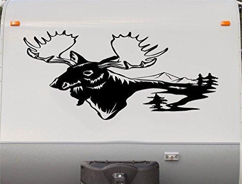 Moose Rustic Mountain RV Camper Vinyl Decal Sticker  Scene