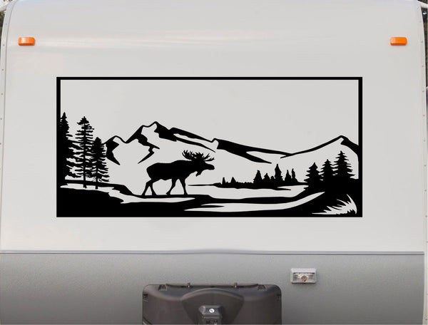 Moose Rocky Mountains Camper Motorhome Decal Scene Trailer RV Stickers MTN-7
