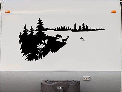 Mountains Deer Lake Pine Tree RV Camper Vinyl Decal Sticker  Scene