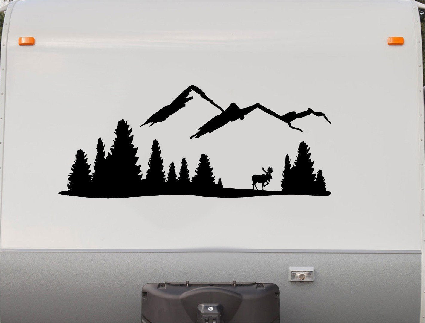 Mountains and Lake RV Vinyl Decal Sticker - Deer Design, image size:1422x1080