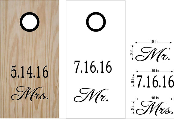 Mr Mrs Wedding Date Cornhole Board Vinyl Decal Sticker