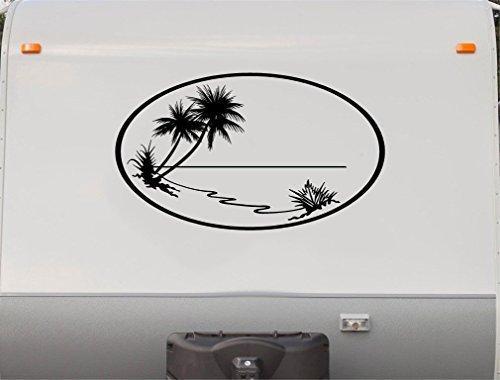 Palm Trees Lake Sunset RV Camper Vinyl Decal Sticker  Mountain Scene