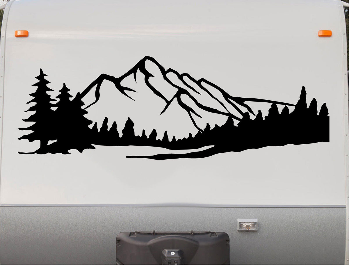 Rocky Mountain Peak Camper Decal Scene Trailer RV Stickers Replacement