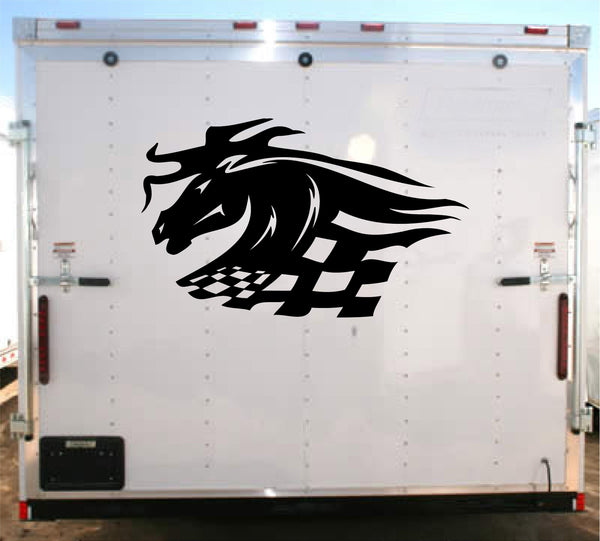 Running Horse Checkered Racing Decal Auto Truck Trailer Stickers RH008