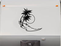 RV Camper Vinyl Decal Sticker  Two Palm Trees Beach Scene