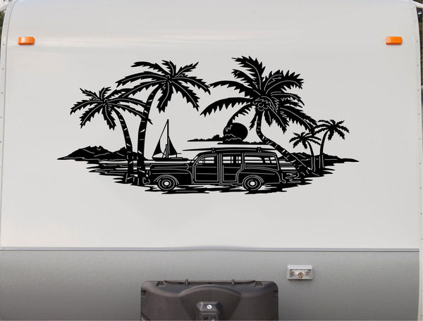 Sailboat Palm Tree Beach Trailer Decals Trailer Sticker
