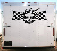 StickerChef Skull Checkered Flag Decal Trailer Vinyl Decal Custom Text Trailer Sticker YT501