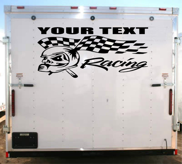 Personalized Skull Racing Team Vinyl Decal for Trailers