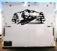 Snowmobile Racing Trailer Decals Mountains Trees Stickers