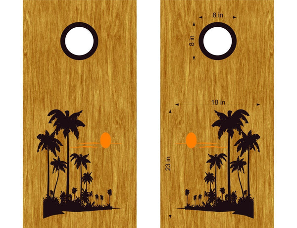StickerChef Sunset Palm Trees Beach Wave Cornhole Board Vinyl Decal Sticker
