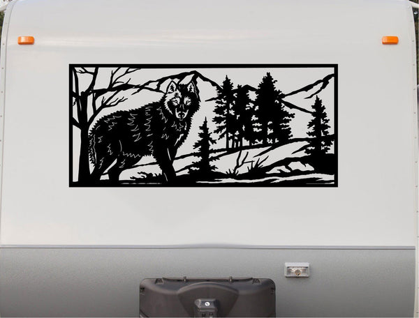 Wolf Decal RV Camper Motor Home Sticker Mountain Scene